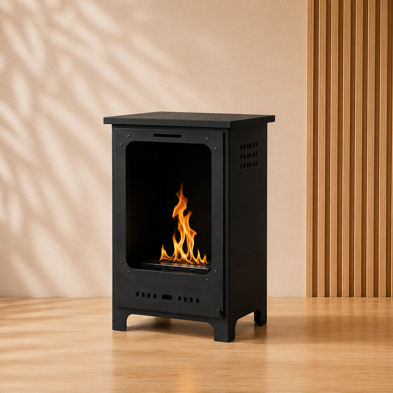 Koza Mini Bioethanol-Standkamin mit Schutzglas in Schwarz matt
